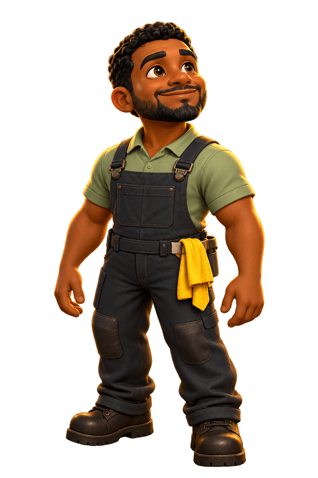Personagem com uniforme de faxineiro no Rota Amarela.
