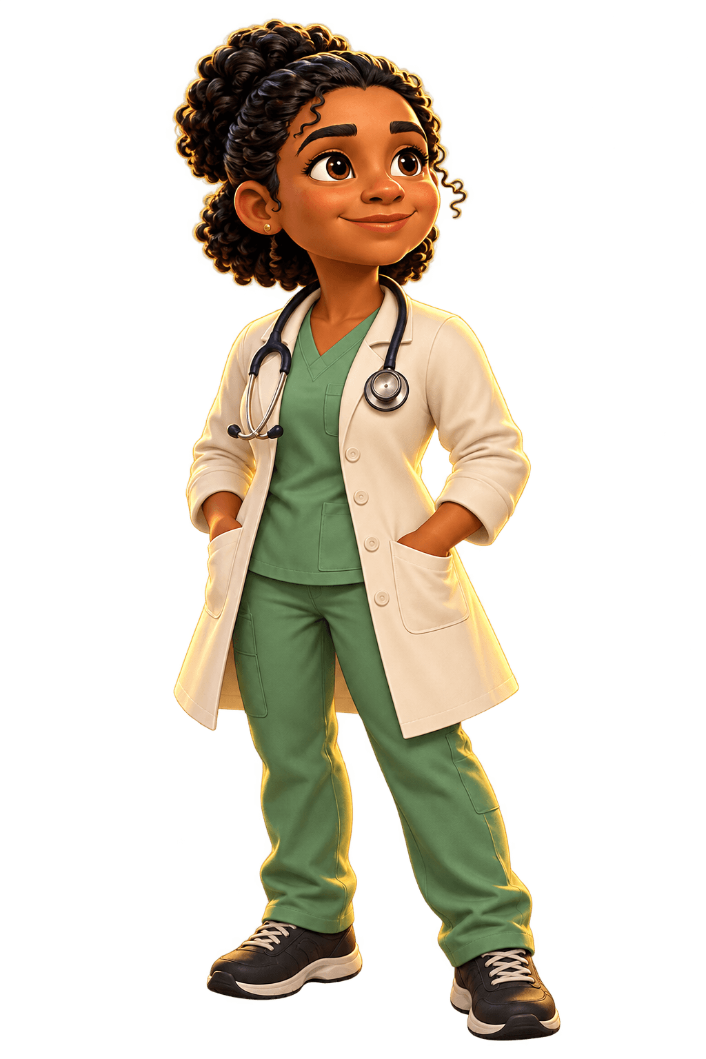 Personagem com uniforme de médica no Rota Amarela.