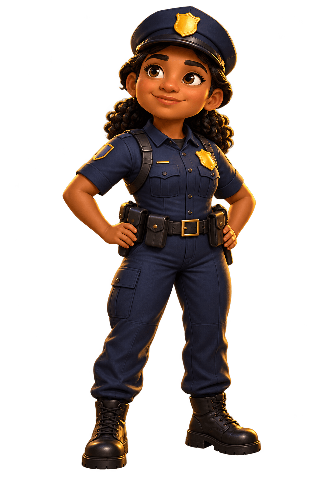 Personagem com uniforme de policial no Rota Amarela.